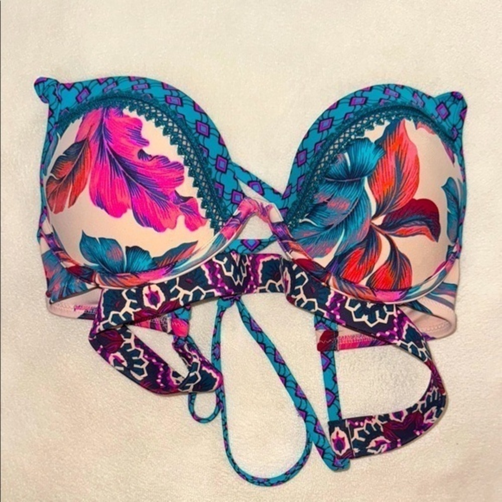 Shade & Shore Women’s 34C Push Up Tropical Floral Multicolor Bikini Strappy Top